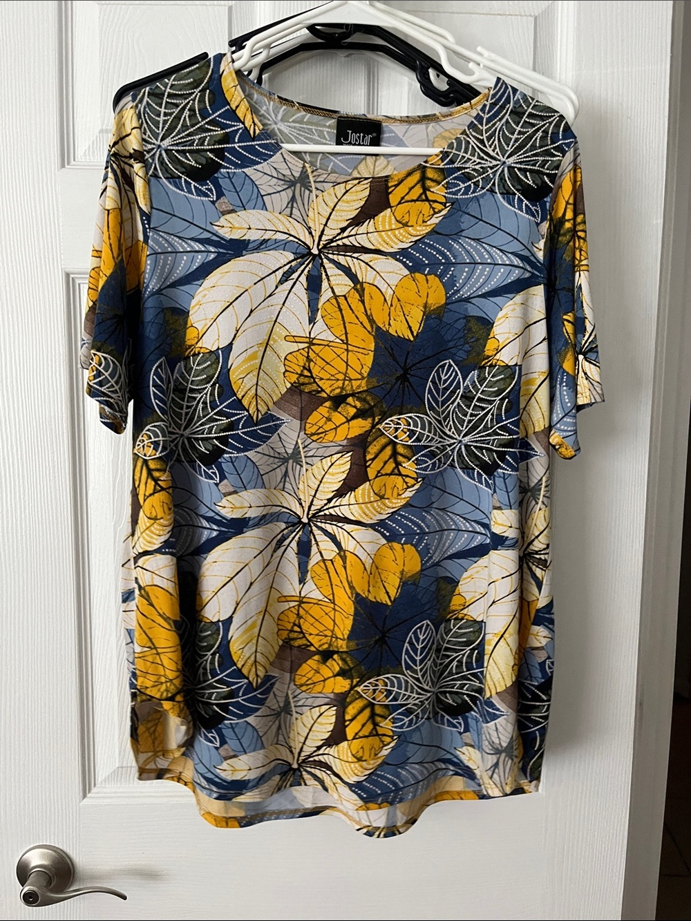 Jostar Blue & Yellow Leaf Print Tee XL